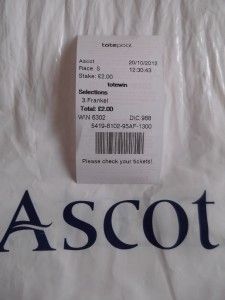 FRANKEL QIPCO CHAMPIONS DAY 2012 RACE CARD + UN CASHED £2 WIN TOTE