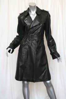 Gerard DAREL Long Soft Black Leather Belted Trench Coat Jacket US 4 Fr
