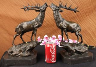 Bronze Marble Statue Elk Stag Buck Deer Lodge Sculpture Wildlife Art