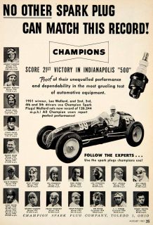 1951 Ad Champion Spark Plug Toledo Ohio Race Car Lee Wallard Johnny