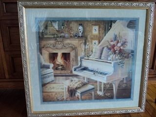 HOME INTERIOR LARGE PIANO PICTURE FRAMED GOLD & SILVER 31 1/2 x 29
