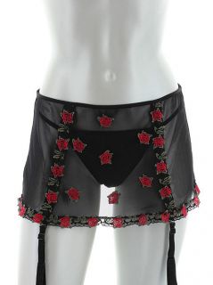 NWT L Fredericks of Hollywood rose mesh garter belt skirt thong half