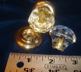 Gainsborough 2 Polished Brass Faceted Crystal Cabinet Hardware Knobs