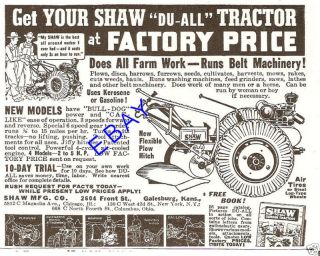 1938 Shaw Du All Garden Tractor Ad Galesburg Kansas