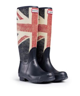  Brit Tall Dark Navy Wellington Boots Welly Union Jack Blue