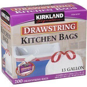 Kirkland Kitchen Trash Bags Can 13 Gallon 200 Count Tall Pack White