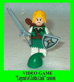 Game Lego Legend of Zelda Link w Hair Cap Shield Sword Custom New 50