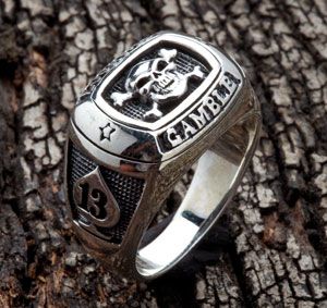 13 Lucky Number Gamble Pirate Crossbone Skull 925 Sterling Silver Ring