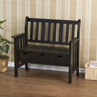 Tuscan French Country Style Decor Black Wood Storage Bench Seat Foyer