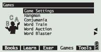 The Games menu features 5 challenging word games derived from any of