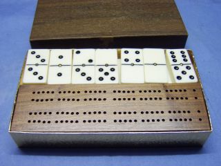 Pleasantime Games Spinner Domino Set with Walnut Counter Excellent