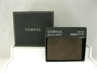 GEORGE Brown Genuine Leather Billfold Wallet Tri Fold NEW in BOX SHIPS