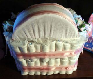 Deluxe Baby Shower Diaper Bassinet Diaper Cake Made with 124 Pamper
