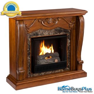 Gel Fuel Fireplace Walnut Finish Faux Marble Room Heater Victorian