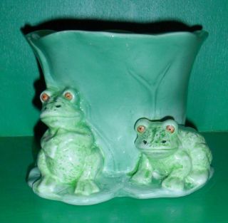 Ceramic Frog Planter Two Charming Frogs on Lily Pad Planter