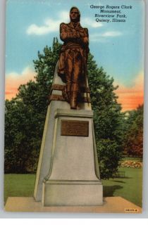 Linen Postcard George Rogers Clark Monument Riverview Park Quincy