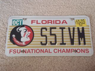 FSU Florida State University Noles National Champs License Plate VERY