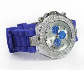  Silicone Geneva Watch Lady Women Crystal Quartz Jelly Wrist Watch Gift