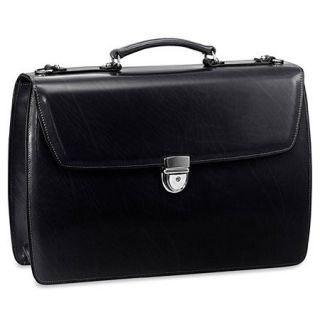 Jack Georges Black Leather Double Gusset Briefcase