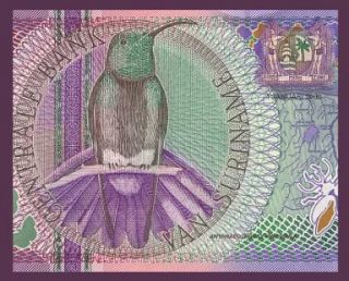 10 Gulden Note Suriname 2000 Mango Hummingbird UNC
