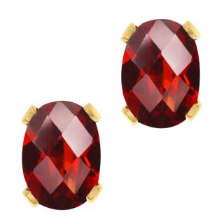  Ct Oval Checkerboard Shape Red Garnet Yellow Gold Plated Stud Earrings