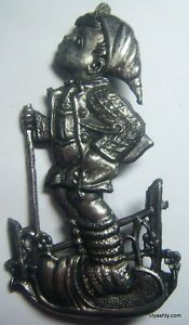 Figural Pot Metal Hummel Jewelry German Pin Boy on Sled
