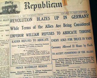 1918 WWI Newspaper Germany Surrender World War I Ends Near Empeor