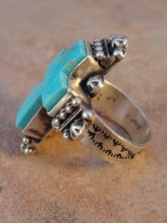 Gary Sanchez Navajo Sterling Silver Turquoise Cross Ring