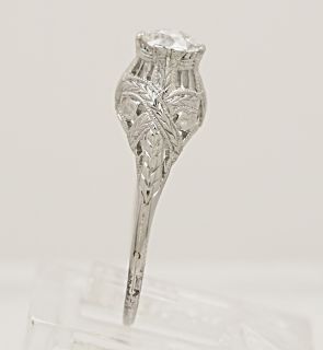 Antique Diamond 18K White Gold Edwardian Engagement Ring J33398