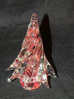 Murano Art Gass Christmas Tree   Clear with Red Filigrana Swirl