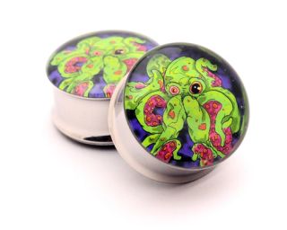 Pair of Octopus Picture Plugs Style 5 gauges Choose Size new