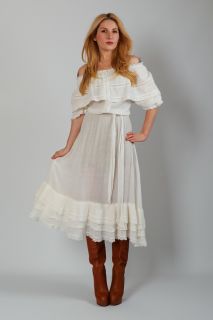 Vintage 70s softest white cotton gauze midi dress. Elastic off the
