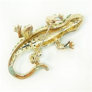 Cute Lizard Gecko Brooch Pin Green Swarovski Crystal Reptile Animal