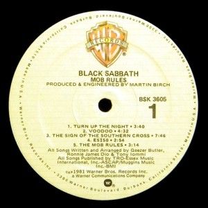 Black Sabbath Mob Rules 1981 Vinyl LP Near Mint Warner Bros BSK 3605