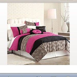 Twin Comforter Bedding 5 Pc Set Leopard Print Hot Pink Black
