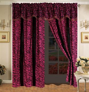 Giraffe Zebra Pink and Black Micro Fur Curtain Set