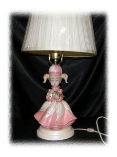 Vintage Ceramic Pink Shabby Southern Bell Girl Table Lamp