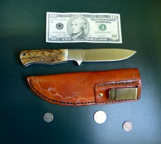 Custom Handmade Hunter by Galway Drop Point Knife Fossil Horn Stag