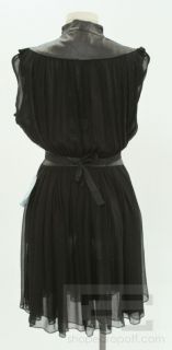Louis de Gama Black Sheer Silk & Black Leather Trim Sleeveless Dress