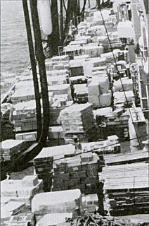 general cargo arrayed on the portside deck of uss sacramento