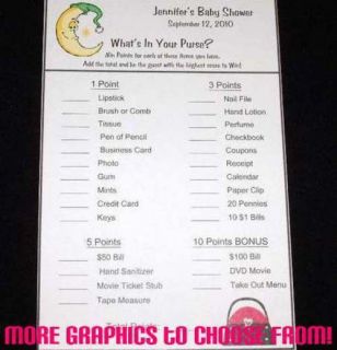 Baby Shower What’s in Your Purse Personal Game Cards Party Activity