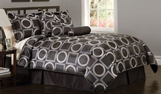 Modern Circles Squares Black Silver Full Bed in A Bag