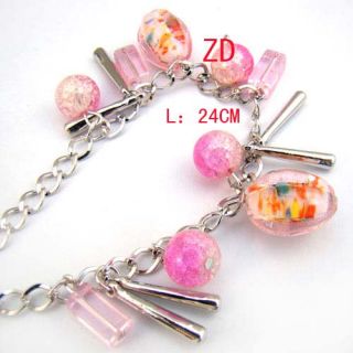 A0193 Pink Murano Glass Crystal Pumpkin Beads Bracelet