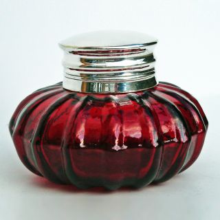 Ruby Red Antique Glass Desk Inkwell