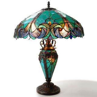   606   Tiffany Style 25 Halston Stained Glass Double Lit Table Lamp