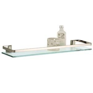 Glass Bathroom Wall Shelf w Nickel Rail Frame New