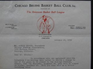Very RARE 1929 George Halas Signed Chicago Bruins Basket Ball Letter w