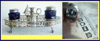 Antique Silver Cobalt Glass Deskset Goldsmiths Silversmiths Co London