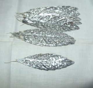 Dozen Vtg Millinery Flower Silver Aluminum Foil Metallic Paper Leaf