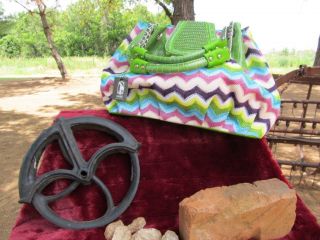 Hananel Handbag Multi Colored Zigzag with Gorgeous Green Accents Bling